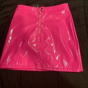 Pink faux leather skirt